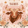 Taurus Zodiac Mural Wallpaper — Celestial Floral Bull Motif Mural Wallpaper - room preview 02
