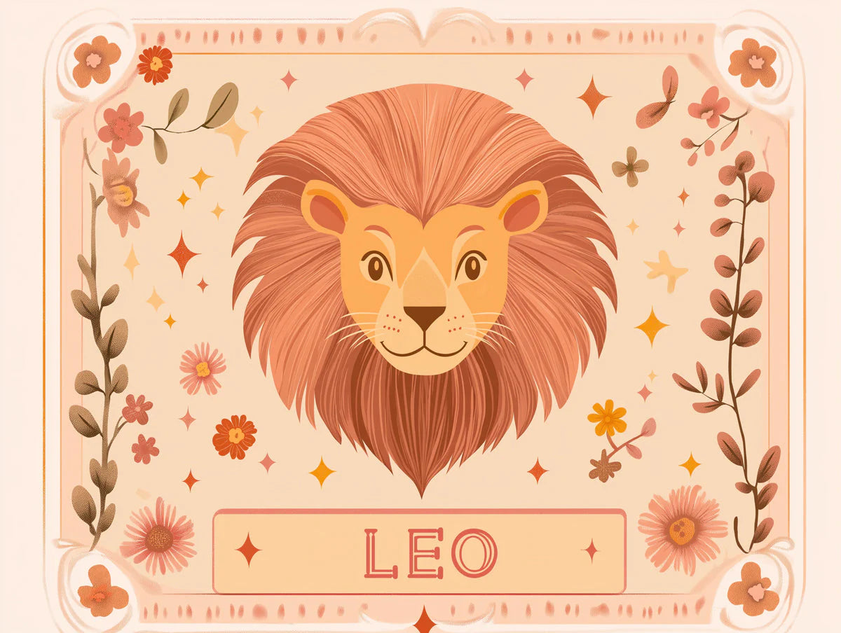 Leo Zodiac Lion Mural Wallpaper — Playful Floral Illustration Mural Wallpaper - room preview 02