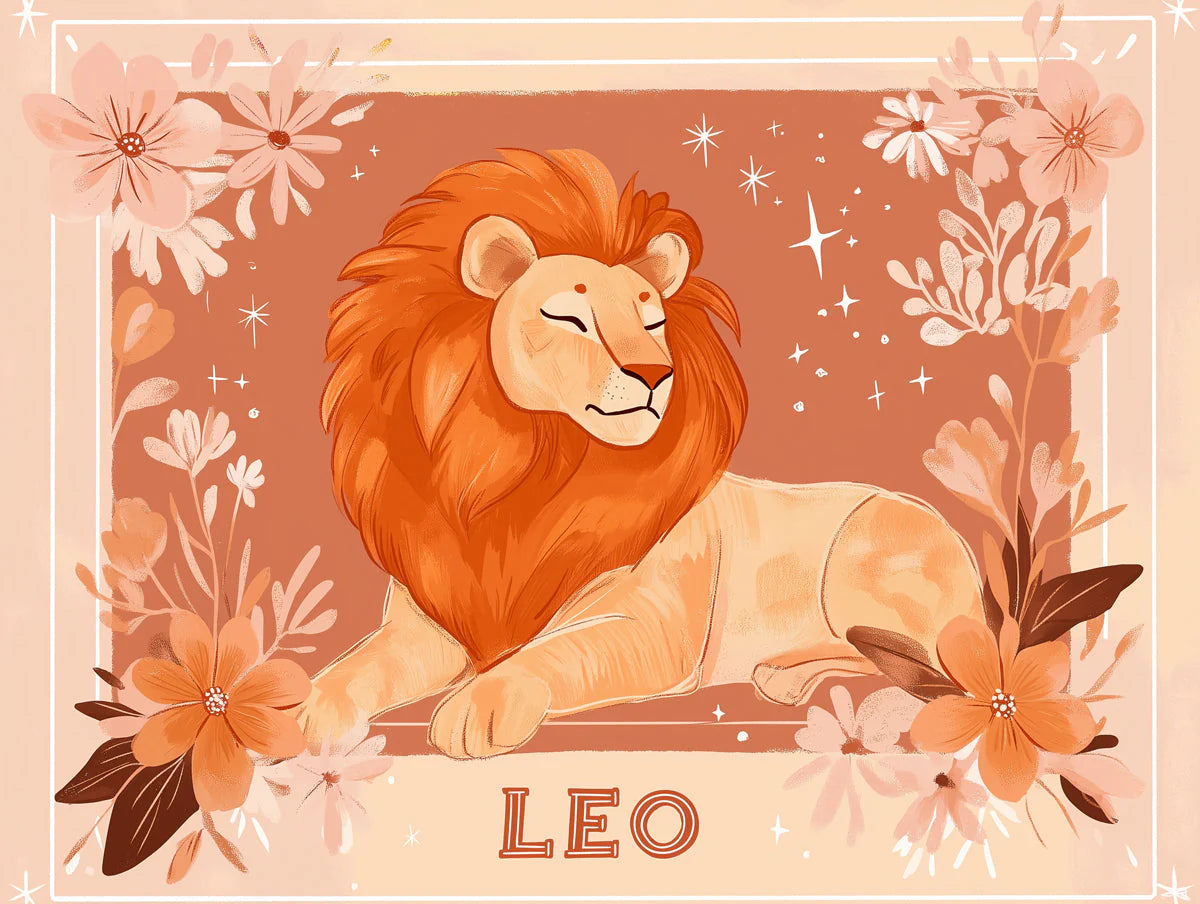 Leo Zodiac Lion Mural Wallpaper — Warm Terracotta Floral Art Mural Wallpaper - room preview 02