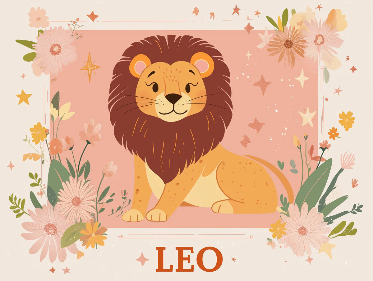 Leo The Lion Floral Mural Wallpaper — Soft Pastel Whimsical Design Mural Wallpaper - room preview 02