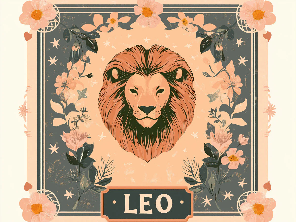 Leo Zodiac Lion Mural Wallpaper — Retro Botanical Illustration Mural Wallpaper - room preview 02