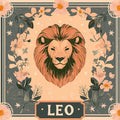 Leo Zodiac Lion Mural Wallpaper — Retro Botanical Illustration Mural Wallpaper - room preview 02