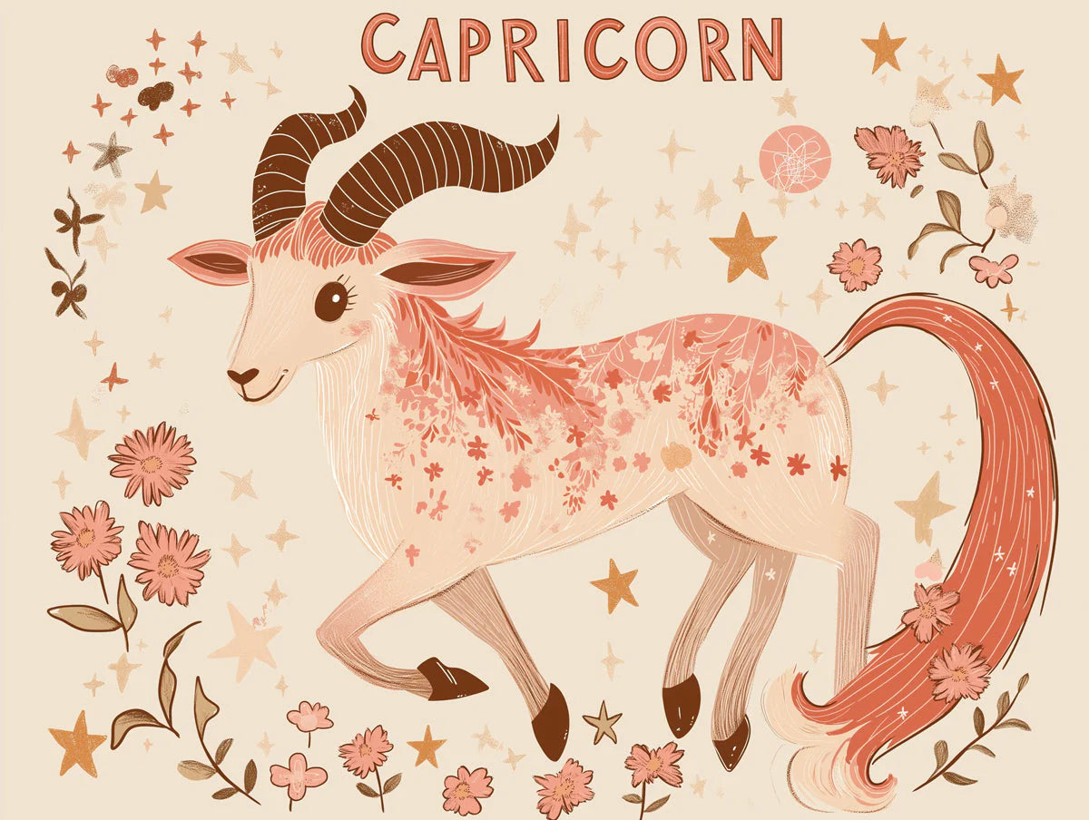 Capricorn Goat Mural Wallpaper — Whimsical Floral Zodiac Design Mural Wallpaper - room preview 02