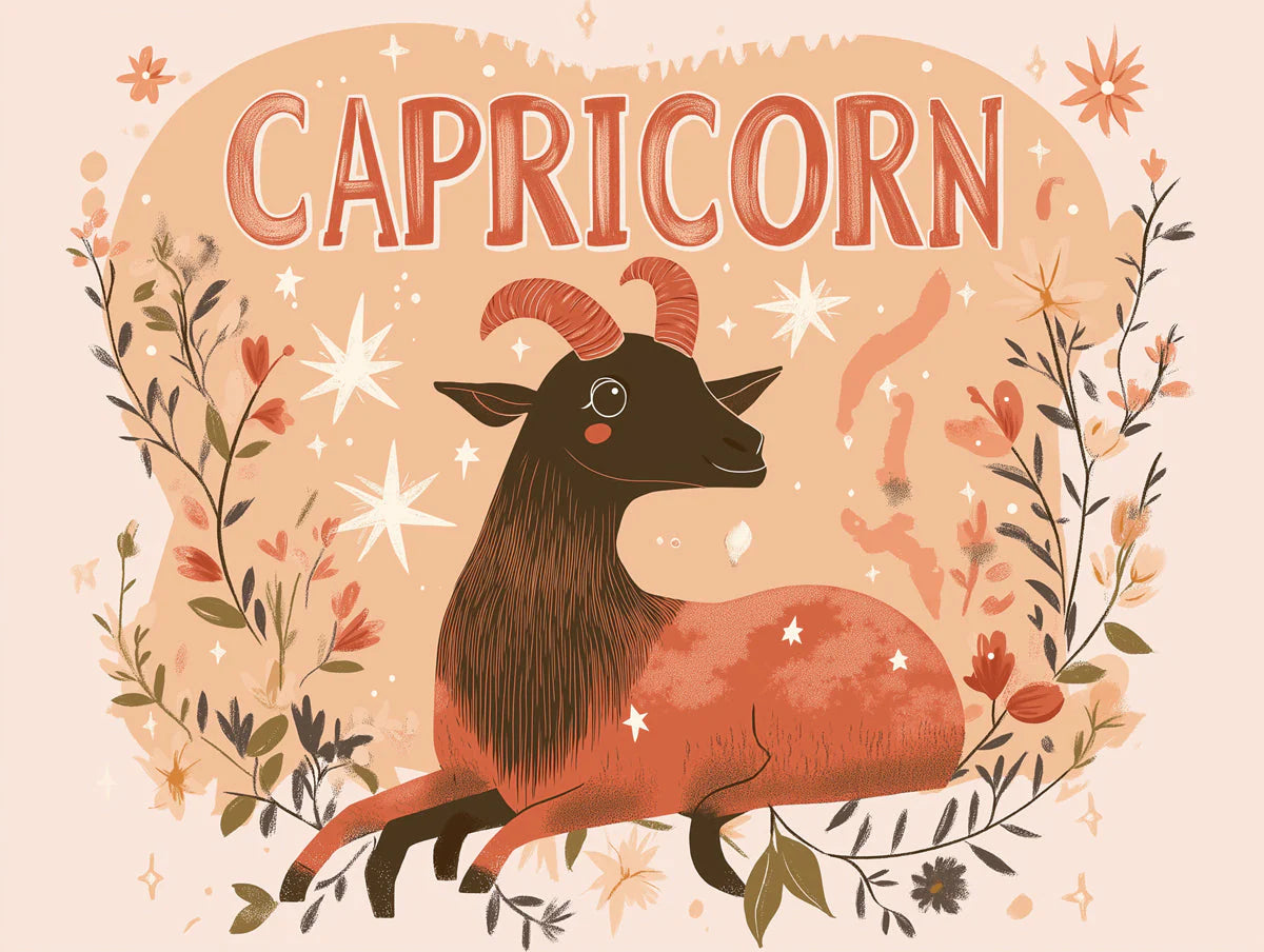 Capricorn Zodiac Botanical Mural Wallpaper — Whimsical Earthy Print Mural Wallpaper - room preview 02