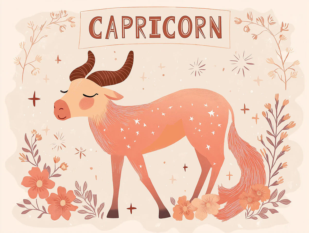 Capricorn Zodiac Goat Mural Wallpaper — Whimsical Celestial Art Mural Wallpaper - room preview 02