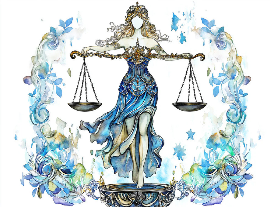 Celestial Wallpaper Mural – Stars & Moon Wall Mural – Celestial Libra Zodiac — Watercolor Art Motif printable artwork