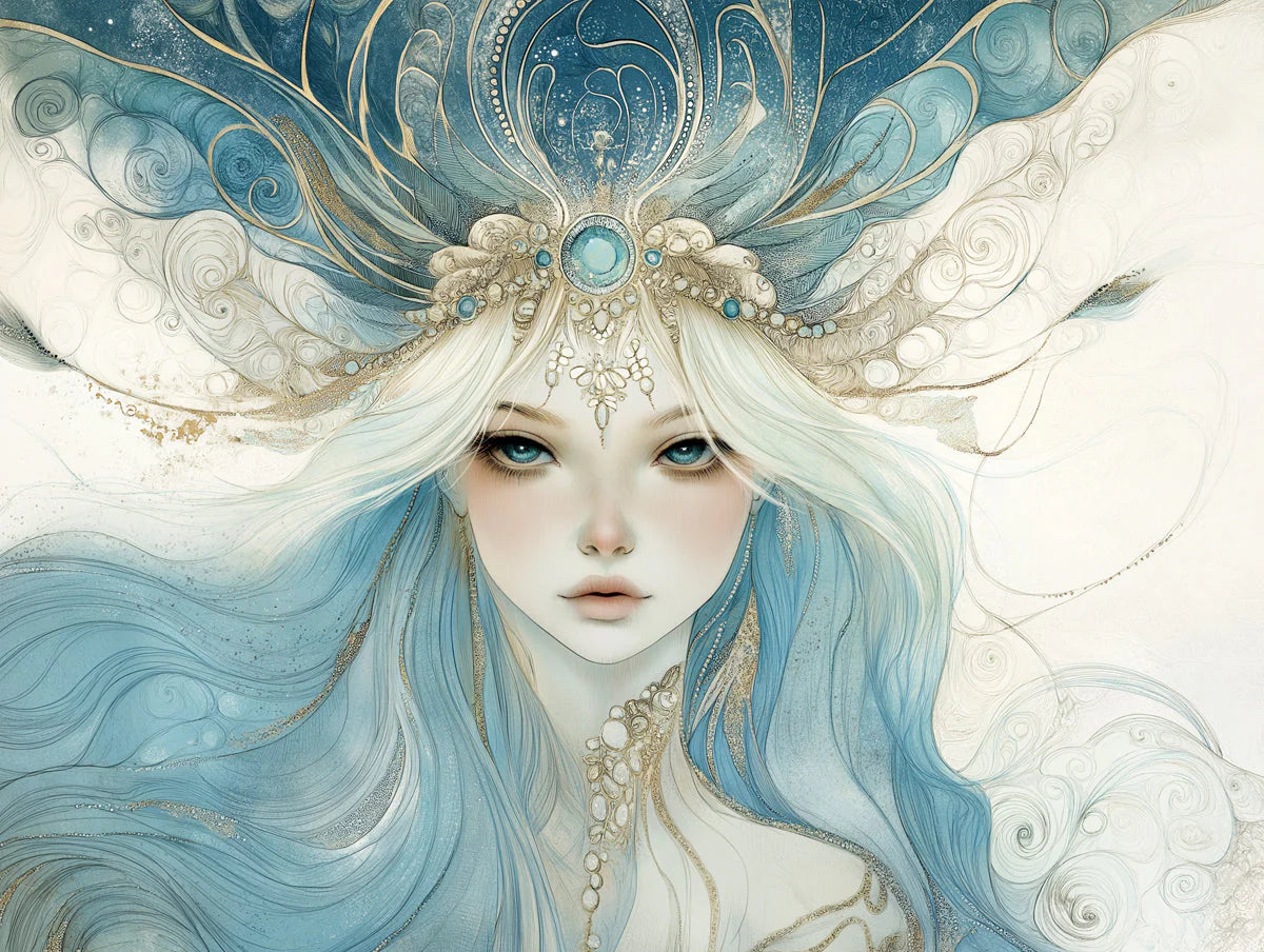 Celestial Goddess Mural Wallpaper — Ornate Art Nouveau Fantasy Mural Wallpaper - room preview 02
