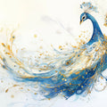 Gilded Peacock Feather Mural Wallpaper — Fluid Artistic Design Mural Wallpaper - room preview 02