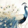 Peacock Feather Mural Wallpaper — Soft Gold and Blue Illustration Mural Wallpaper - room preview 02