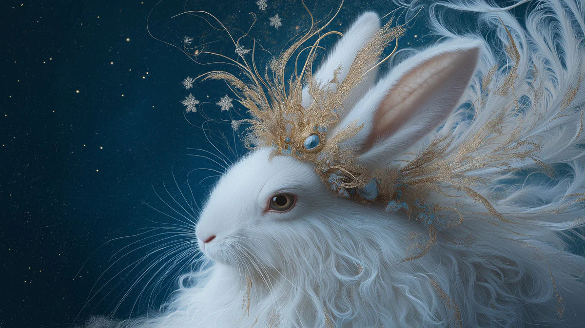 Celestial Rabbit Mural Wallpaper — Midnight Blue and Gold Frost Mural Wallpaper - room preview 02