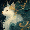 Celestial Cat Mural Wallpaper in Teal and Gold Swirls Mural Wallpaper - room preview 02
