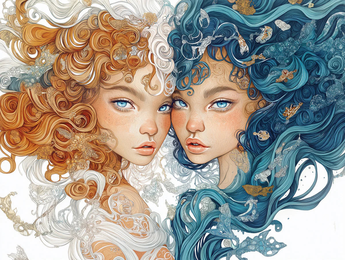 Celestial Gemini Mural Wallpaper — Duality Art Print Mural Wallpaper - room preview 02