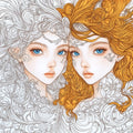 Gemini Duality Mural Wallpaper — Artistic Line Art Design Mural Wallpaper - room preview 02