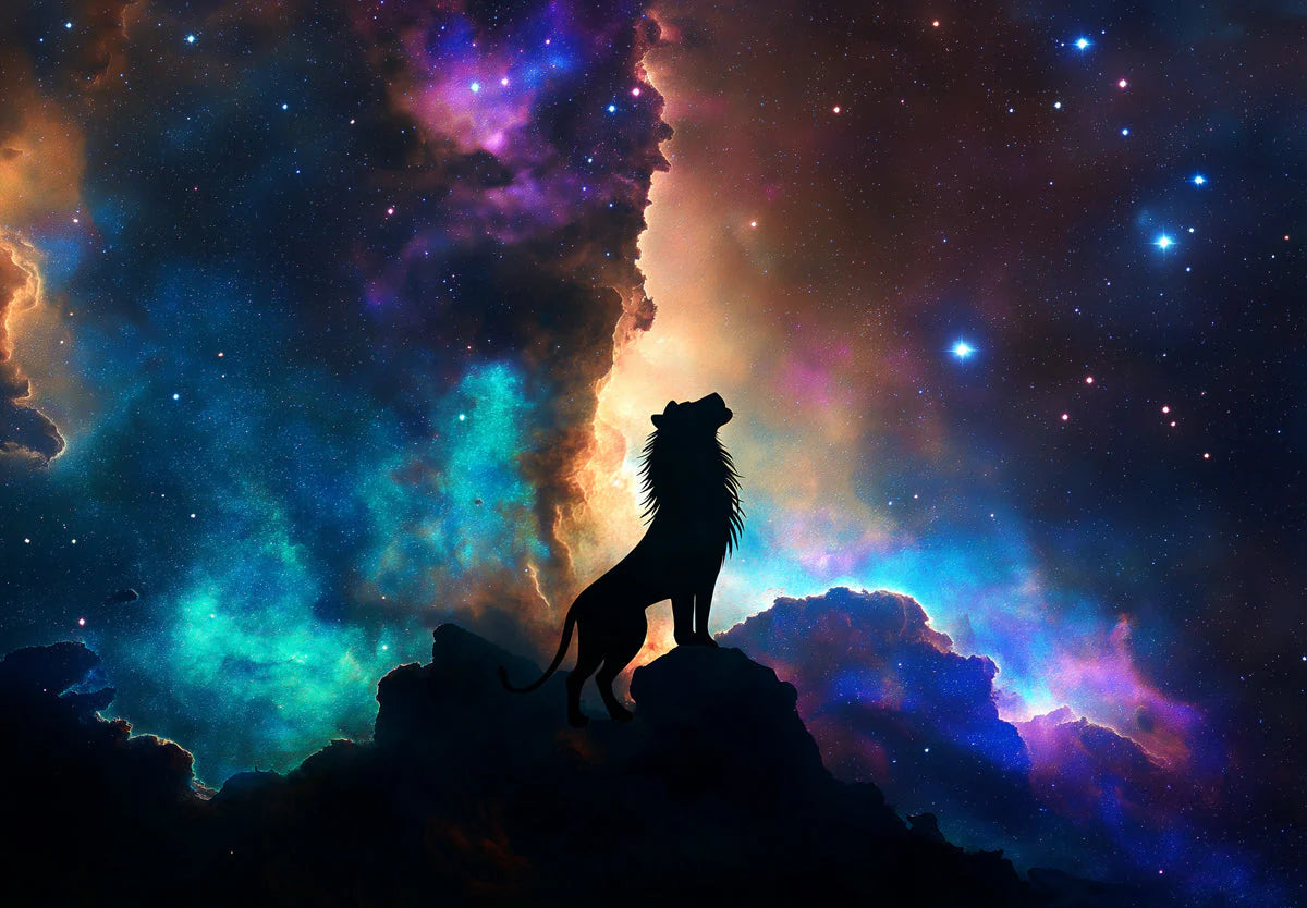 Celestial Leo Lion Mural Wallpaper — Cosmic Space Wall Decor Mural Wallpaper - room preview 02