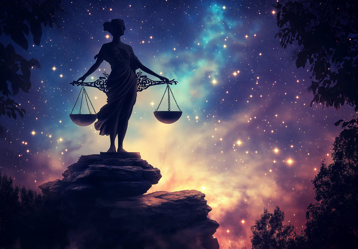 Celestial Libra Scales Mural Wallpaper — Cosmic Night Sky Design Mural Wallpaper - room preview 02