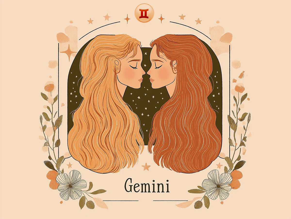 Gemini Zodiac Mural Wallpaper — Celestial Twin Illustration Mural Wallpaper - room preview 02