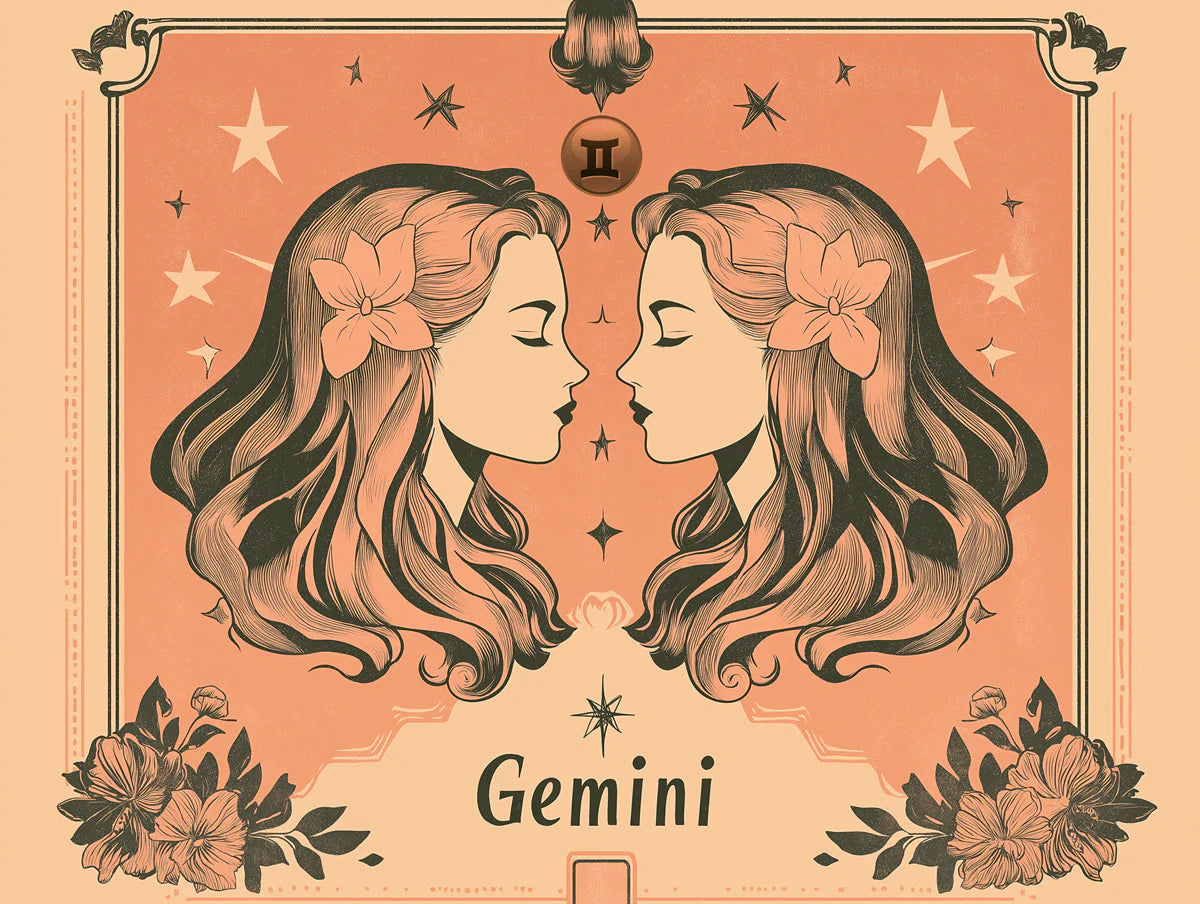 Gemini Astrological Mural Wallpaper — Vintage Line Art Style Mural Wallpaper - room preview 02