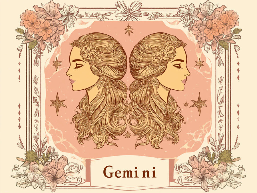 Celestial Wallpaper Mural – Stars & Moon Wall Mural – Gemini Celestial Twins — Soft Peach and Cream printable artwork