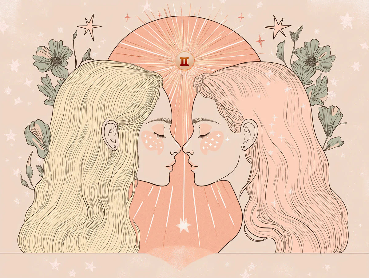 Gemini Celestial Twin Mural Wallpaper — Soft Pastel Art Mural Wallpaper - room preview 02