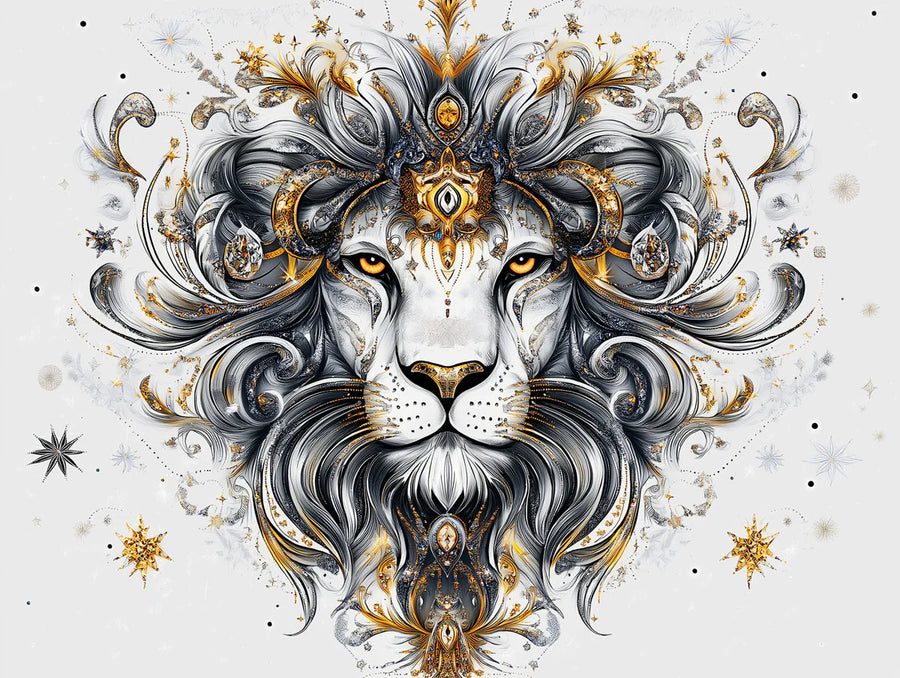 Königlich Leo Löwen Wandtapete — Wandtapete mit ornamentiertem Gold- und Anthrazit-Design printable artwork