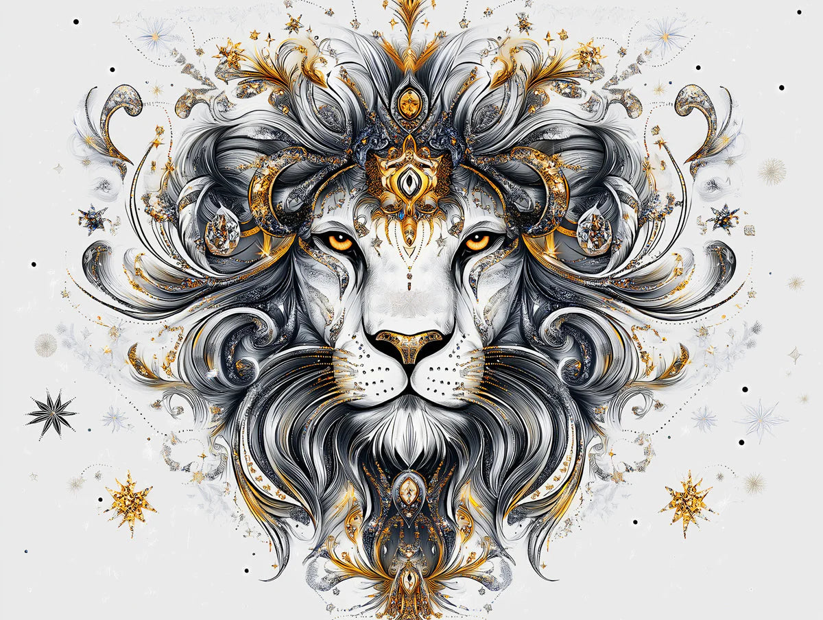 Regal Leo Lion Mural Wallpaper — Ornate Gold and Charcoal Design Mural Wallpaper - room preview 02