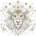 Celestial Leo Lion Mural Wallpaper — Ornate Gold and White Mural Wallpaper - room preview 02