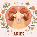 Aries Zodiac Floral Mural Wallpaper — Whimsical Ram Illustration Mural Wallpaper - room preview 02
