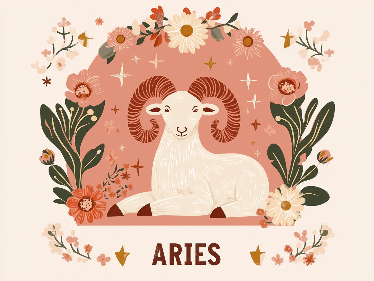 Aries Zodiac Ram Mural Wallpaper — Whimsical Floral Illustration Mural Wallpaper - room preview 02