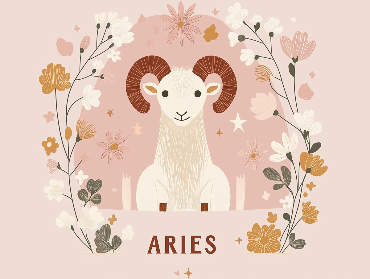 Aries Zodiac Floral Mural Wallpaper — Soft Pastel Whimsical Design Mural Wallpaper - room preview 02