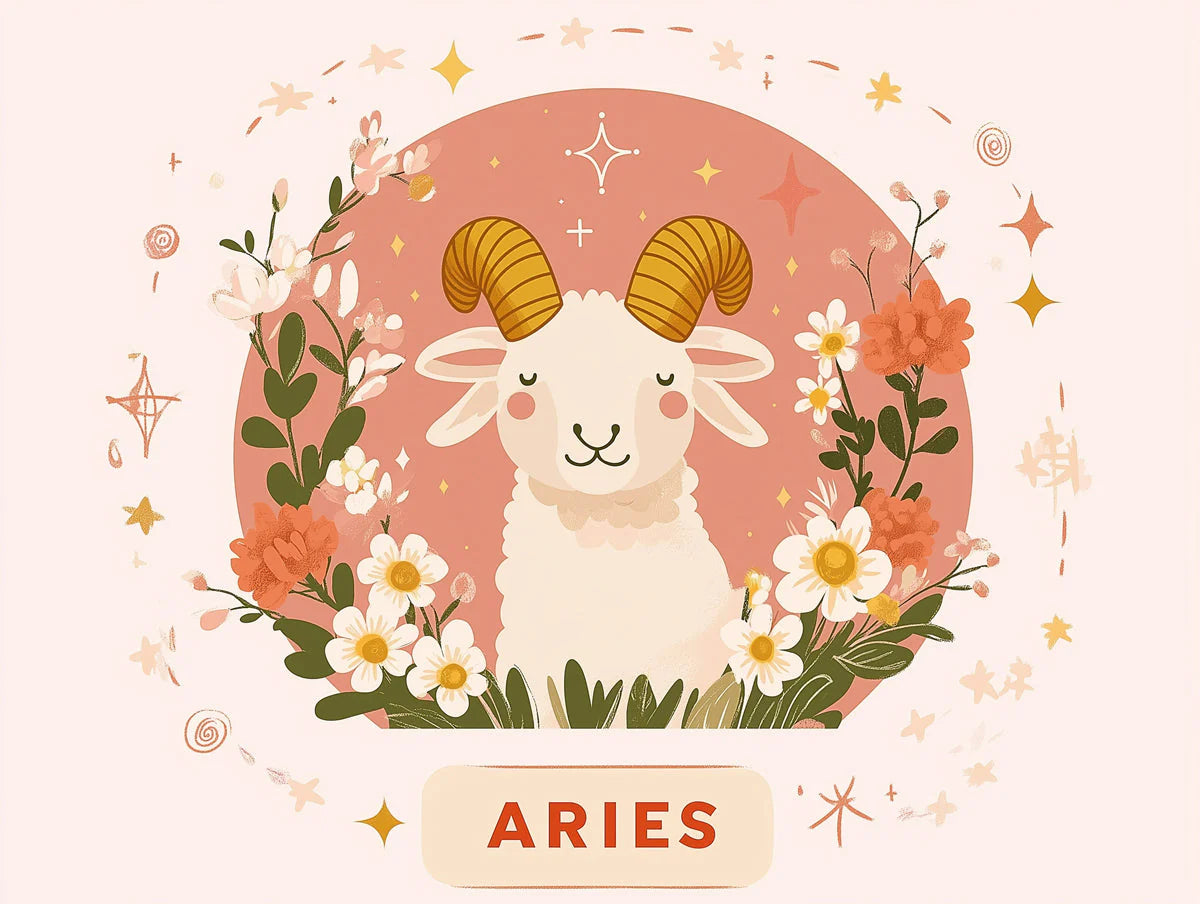 Aries Zodiac Ram Mural Wallpaper — Whimsical Floral Illustration Mural Wallpaper - room preview 02