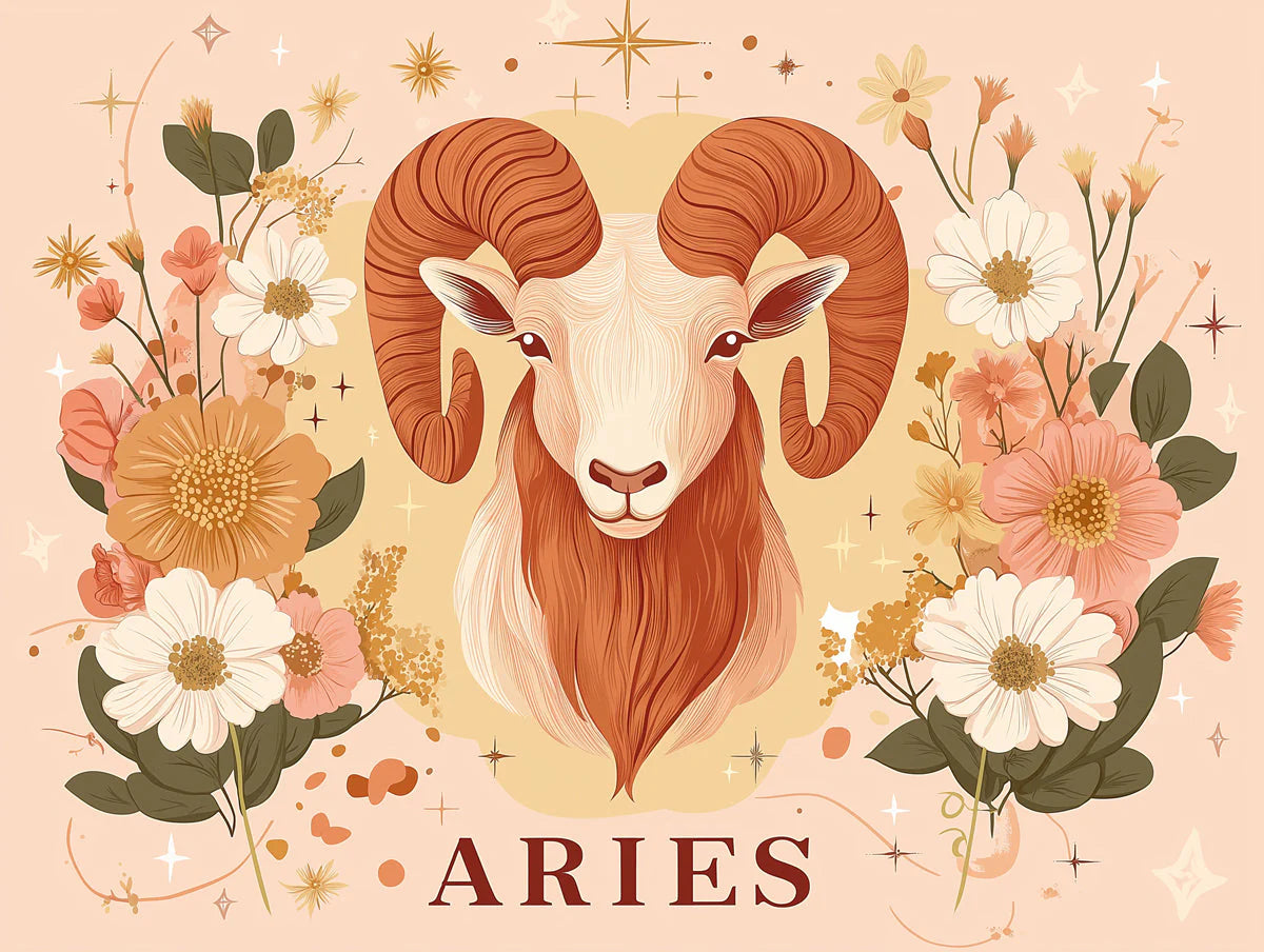 Aries Zodiac Floral Mural Wallpaper — Whimsical Earthy Tones Mural Wallpaper - room preview 02
