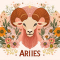 Aries Zodiac Floral Mural Wallpaper — Whimsical Ram Art Mural Wallpaper - room preview 02