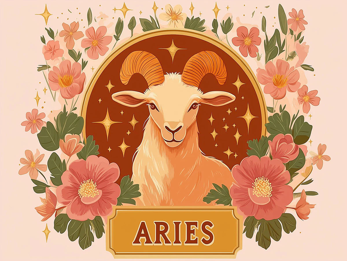 Aries Zodiac Mural Wallpaper — Ornate Floral Ram Illustration Mural Wallpaper - room preview 02