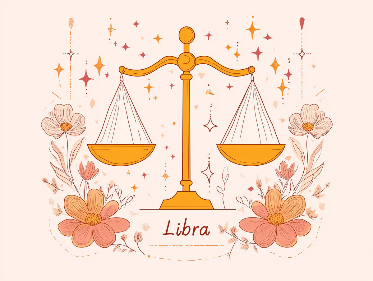 Libra Zodiac Scale Mural Wallpaper — Soft Pastel Floral Design Mural Wallpaper - room preview 02