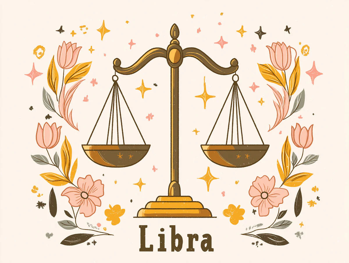 Libra Zodiac Scale Mural Wallpaper — Soft Floral Illustration Mural Wallpaper - room preview 02