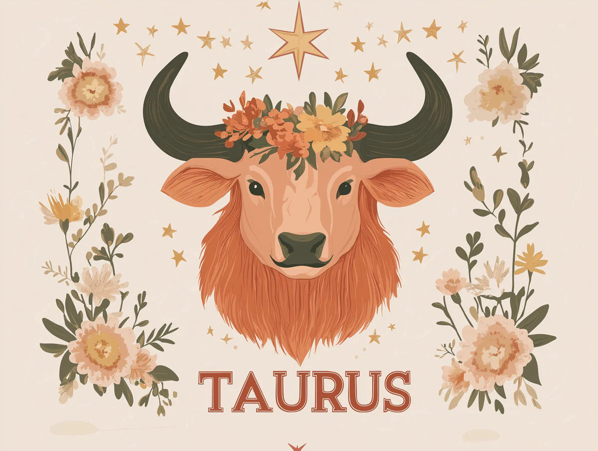 Taurus Zodiac Mural Wallpaper with Celestial Floral Motif Mural Wallpaper - room preview 02