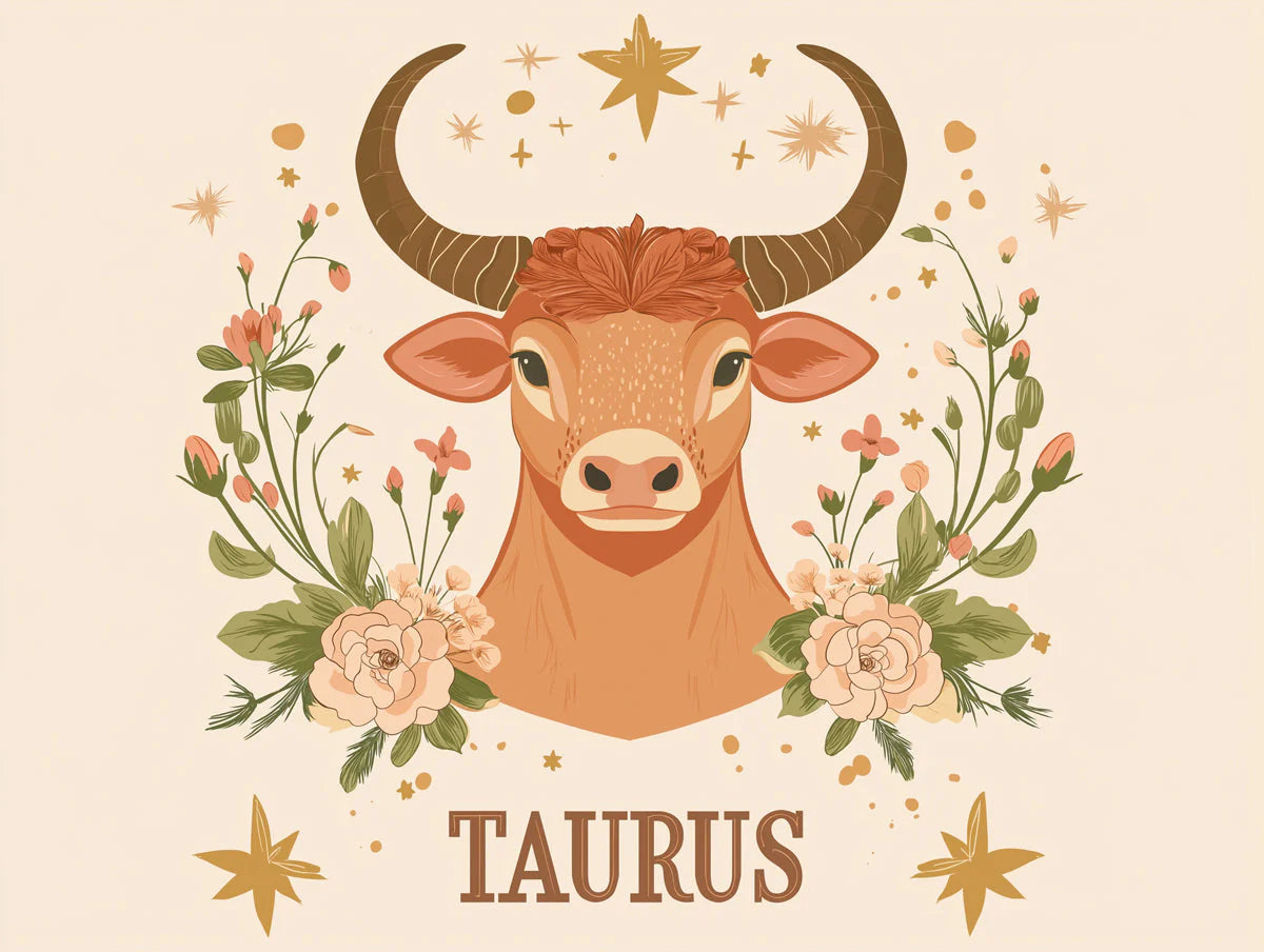 Taurus Zodiac Bull Mural Wallpaper — Celestial Floral Art Mural Wallpaper - room preview 02