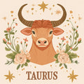 Taurus Zodiac Bull Mural Wallpaper — Celestial Floral Art Mural Wallpaper - room preview 02