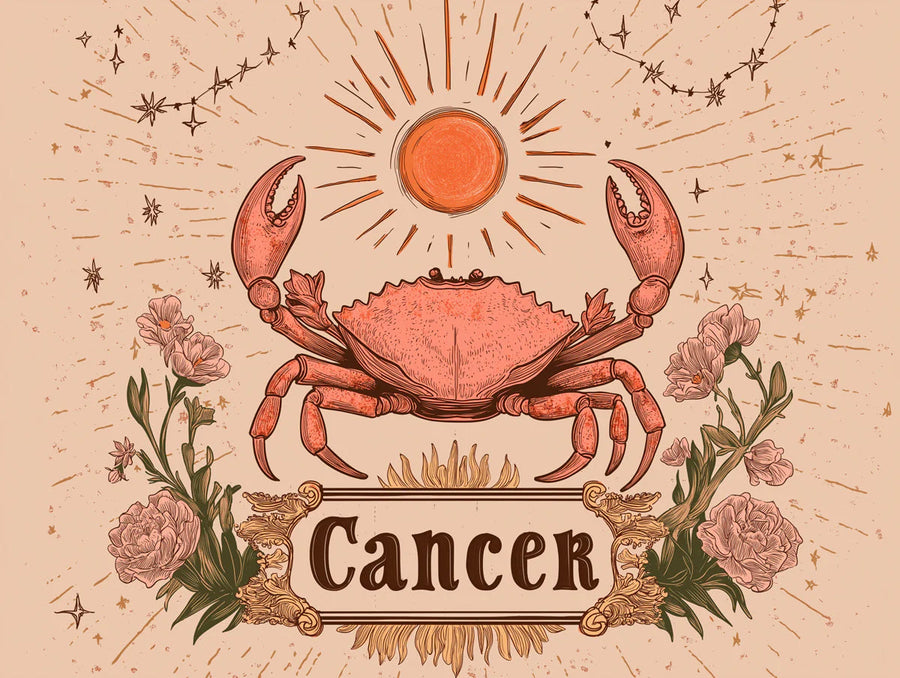 Celestial Wallpaper Mural – Stars & Moon Wall Mural – Cancer - Sunlit Crab for a Nursey Warm Browns, Celestial Motifs printable artwork