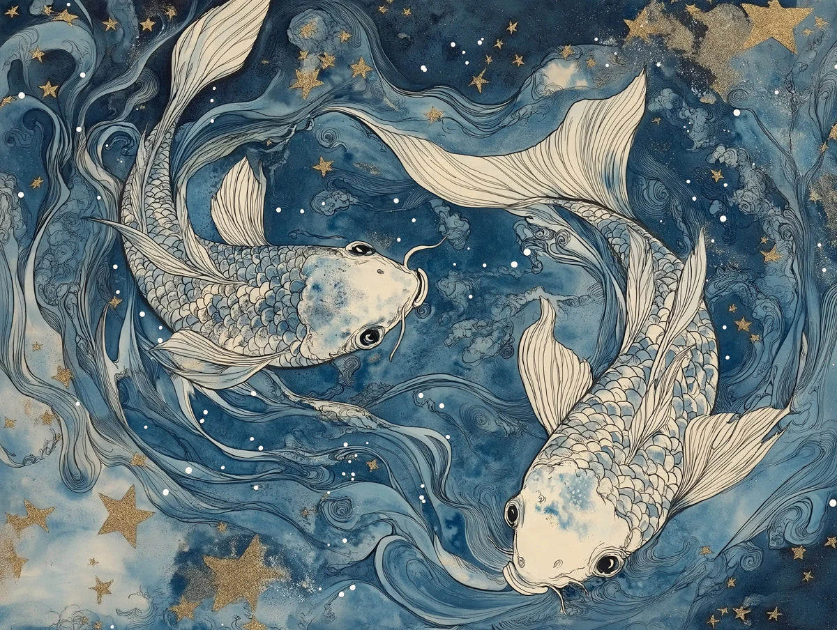 Celestial Koi Mural Wallpaper — Deep Navy and Gold Swirl Mural Wallpaper - room preview 02