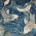 Celestial Koi Mural Wallpaper — Deep Navy and Gold Swirl Mural Wallpaper - room preview 02