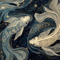 Celestial Koi Mural Wallpaper — Artistic Navy and Gold Swirls Mural Wallpaper - room preview 02