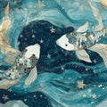 Celestial Koi Pisces Mural Wallpaper — Navy and Gold Aquatic Art Mural Wallpaper - room preview 02