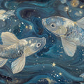 Pisces Cosmic Fish Mural Wallpaper — Deep Blue Celestial Art Mural Wallpaper - room preview 02