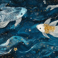 Celestial Koi Mural Wallpaper — Deep Blue Cosmic Fish Design Mural Wallpaper - room preview 02