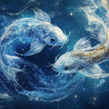 Pisces Celestial Fish Mural Wallpaper — Deep Navy and Gold Mural Wallpaper - room preview 02