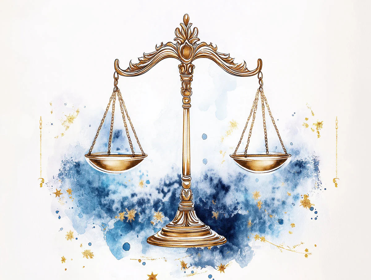 Libra Scales Mural Wallpaper — Celestial Gold and Watercolor Blue Mural Wallpaper - room preview 02