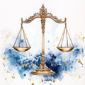 Libra Scales Mural Wallpaper — Celestial Gold and Watercolor Blue Mural Wallpaper - room preview 02
