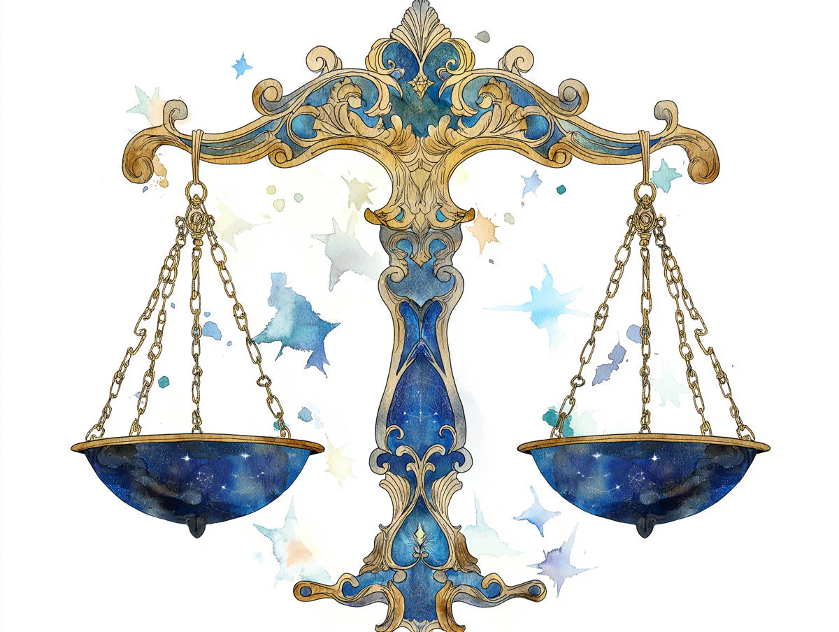 Celestial Libra Scales Mural Wallpaper — Gold and Navy Accents Mural Wallpaper - room preview 02