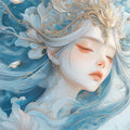 Celestial Dreamer Mural Wallpaper — Ethereal Blue and Gold Mural Wallpaper - room preview 02